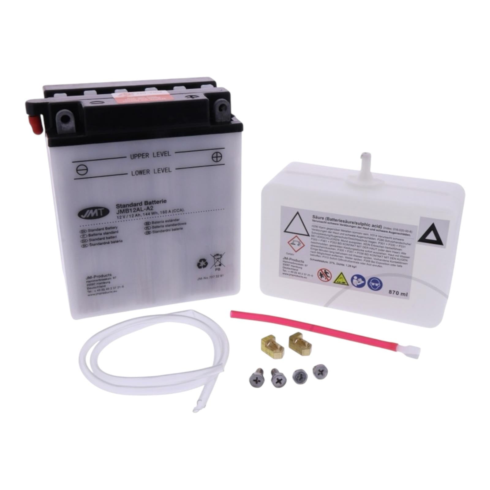 Batteria Moto Standard JMT JMB12AL-A2 12V 12Ah 180A - Con Manutenzione - Acido Incluso
