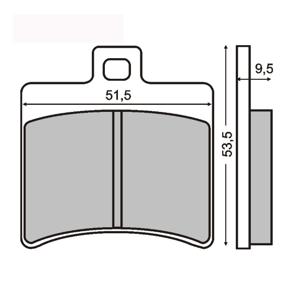 Pastiglie Freno RMS - 51,5x53,5x9,5mm - Aprilia Scarabeo 125/150/200/250, Atlantic 125/200/250/400/500, Sportcity 125/200/250/300, Malaguti Madison 125/150/180/200/250/400